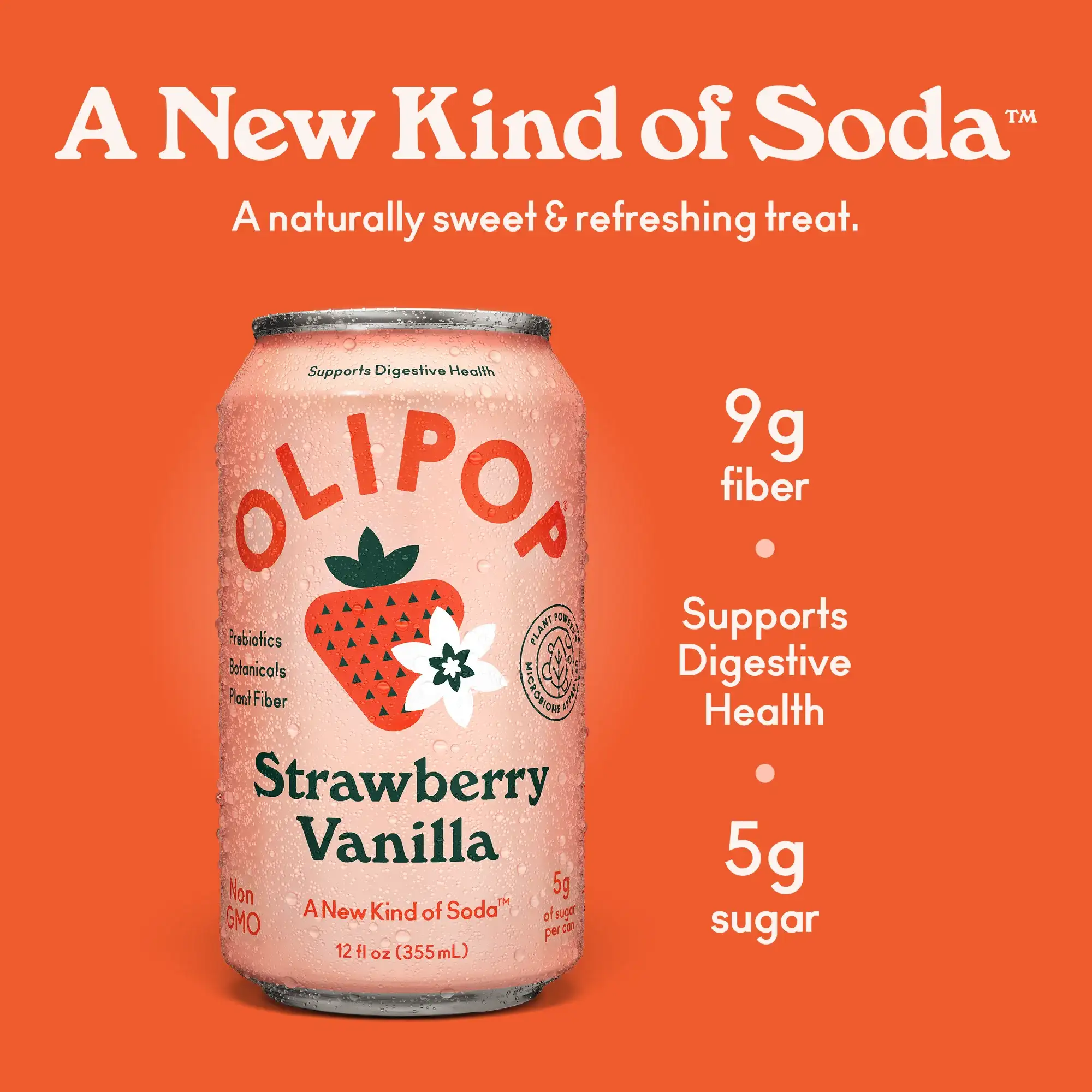 OLIPOP Prebiotic Soda Strawberry Vanilla 12 fl oz Refrigerated - Görsel 2